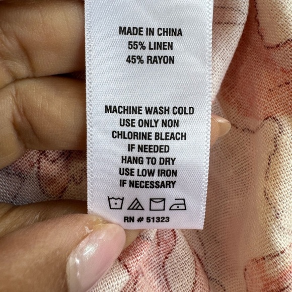 CeCe Linen Blend Puff Sleeve Floral Maxi Dress Peach Pink Garden Print S - Picture 12 of 12